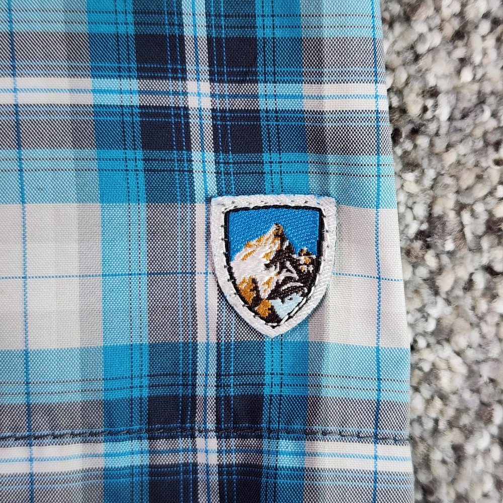 Kuhl Plaid Shirt Mens Large Blue Short Sleeve Snap Front Hiking Outdoor EUC - Picture 6 of 16